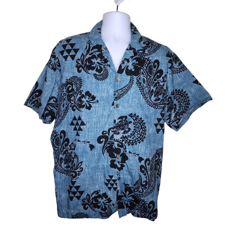 Vintage RJC Short Sleeve Hawaiian Tiki Aloha Shirt Mens Size 2XL Blue